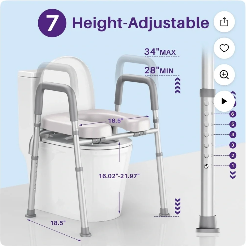 Height-Adjustable Toilet Safety Frame in Gray